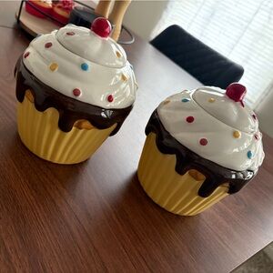 Cupcake Shaped Ceramic Jars with Chocolate Drip • 2pk set